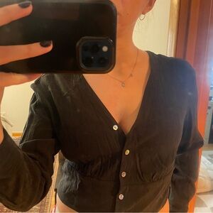 Madewell Black V-Neck Button-Up Blouse